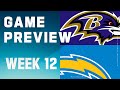 Baltimore Ravens vs. Los Angeles Chargers | 2023 Week 12 Game Preview