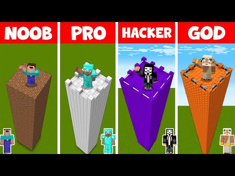 Defensive Minecraft Build-off: Noob vs Pro vs Hacker vs God