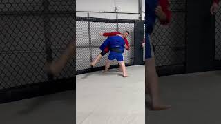 Heavyweight blast double takedown off the cage. Sport Sambo