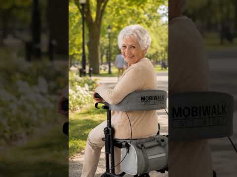 MobiWalk® SIT-RIGHT Rollator Walker with Adjustable Seat & Handles | Indoor & Outdoor Rollator | Extra Wide Padded Backrest | 8” Wheels with Brakes & Parking Lock