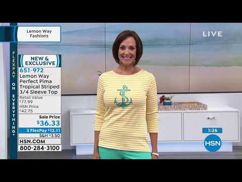 Lemon Way Perfect Pima Tropical Striped 3/4 Sleeve Tee