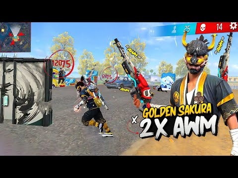 2x AWM On Fire🔥 Op Solo vs Squad Gameplay with Golden Sakura Bundle 🎯 Garena Free Fire