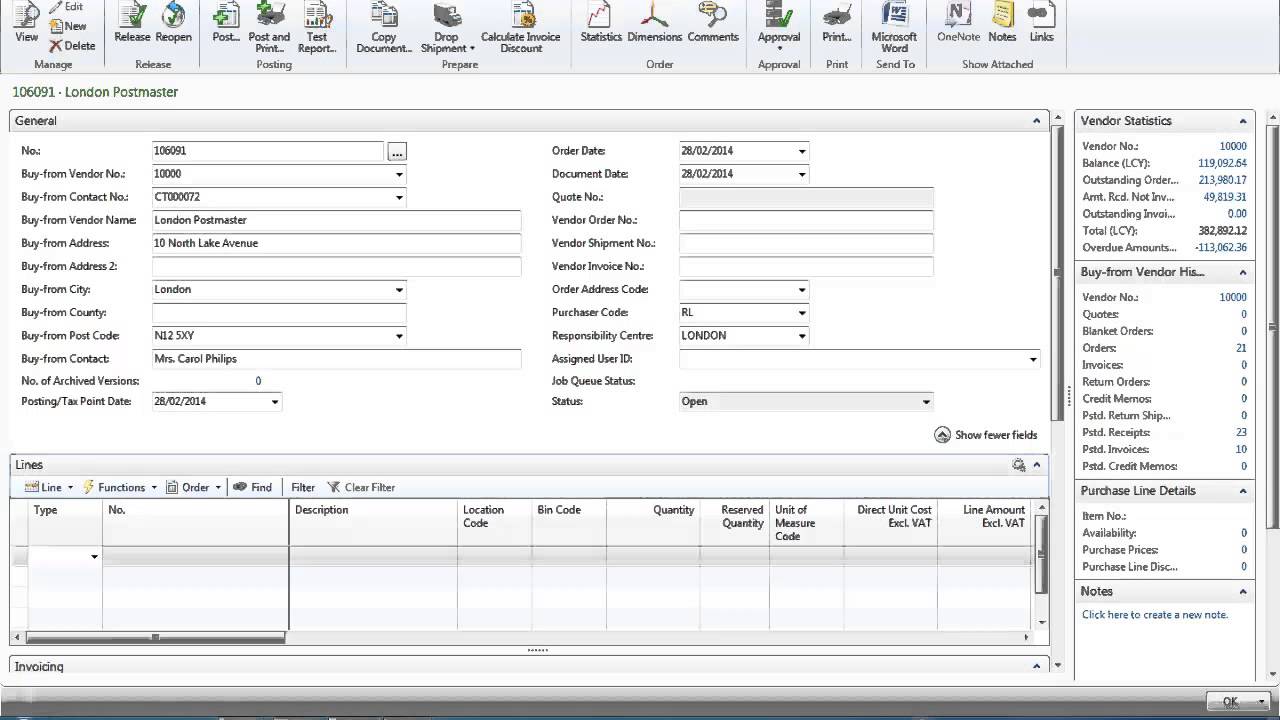 Purchase Order Processing in Microsoft Dynamics NAV 2013