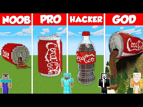 COCA COLA CAN HOUSE BUILD CHALLENGE - Minecraft Battle: NOOB vs PRO vs HACKER vs GOD / Animation