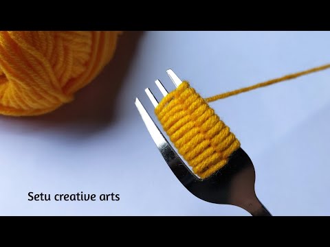 It’s superb !! Easy woolen flower making idea with fork  | DIY - embroidery flower design tricks