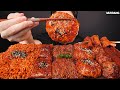 ASMR MUKBANG SPICY ENOKI MUSHROOMS FIRE NOODLES DUMPLING SAUSAGE EATING 불닭볶음면 불닭쌈 �