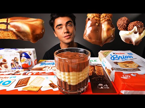 ASMR KINDER CHOCOLATE PARTY Kinder Joy, Kinder Bueno, Cake, Tronky, Triple Chocolate Mousse 먹방