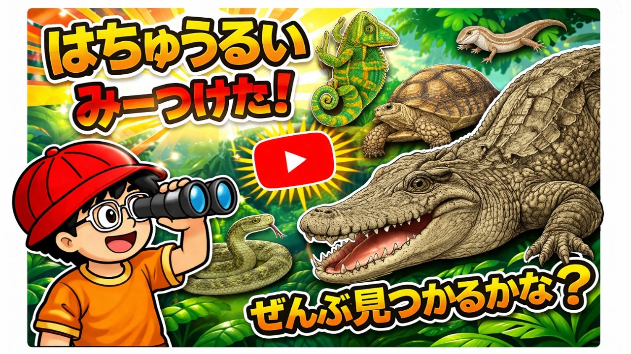【子供向けアニメ】爬虫類！みいつけた！はちゅうるいの名前を覚えよう〈ワニ、カメ、トカゲ、コモドドラゴンなど動物〉【幼児向け 子ども向け 】 日本語 Hiragana animal Japanese
