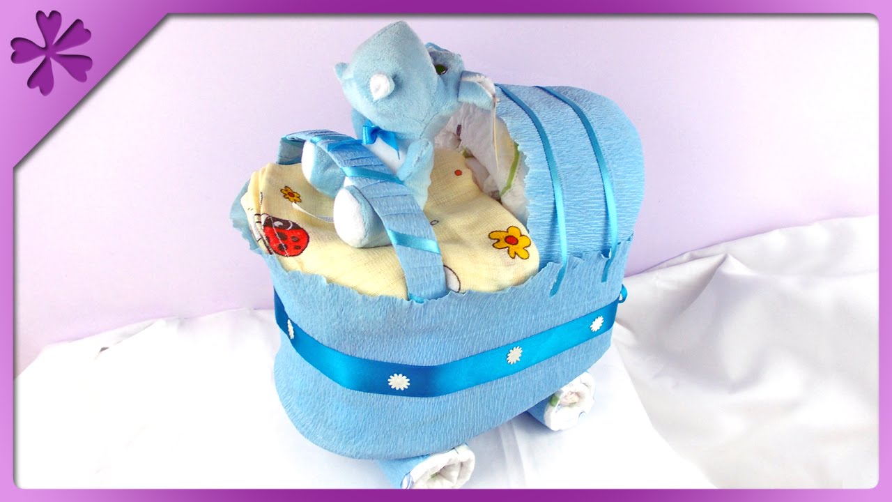 DIY Diaper stroller, gift for baptism (ENG Subtitles) - Speed up #99
