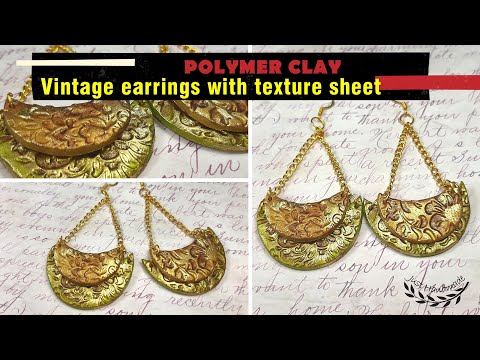 ~JustHandmade~ How to make easy polymer clay vintage earrings using texture sheets - tutorial