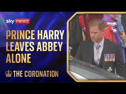 King's Coronation: Prince Harry leaves Westminster Abbey alone