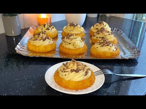 Gourmet Basbousa with pastry cream and chocolate chips