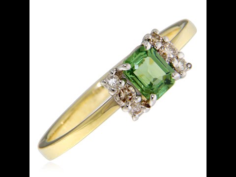 Inel Aur Galben 14k Partial Rodiat Safir Verde Diamante Naturale - Rafinament si Stil