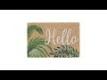Paillasson coco « Hello » & motif floral Marron - Vert - Blanc - Fibres naturelles - Matière plastique - 60 x 2 x 40 cm