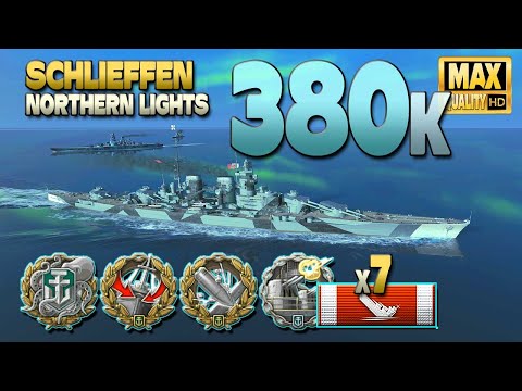 Battleship Schlieffen: 380k on map Northern Lights - World of Warships
