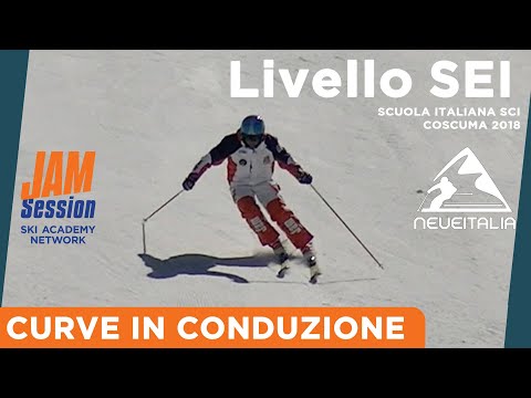 Curvare in conduzione - Livello 6 della Scuola Sci Italiana illustrato da Jam Session