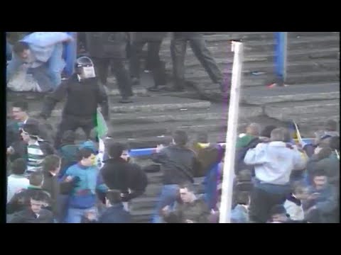 Clashes at rival football match between Donegal Celtic and  Linfield FC, 1990