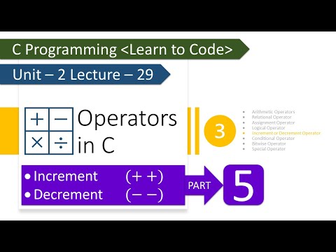 Unit-2 Lecture-29: Operators in C: Increment/Decrement Operator Part-5