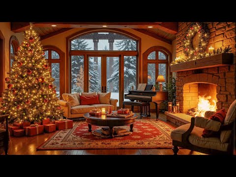 Christmas Music Ambience 🎄 Instrumental Christmas Music and Crackling Fireplace 🎁Calm, Relax, Study