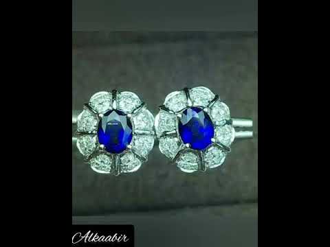 Natural sapphire earrings in diamonds in white gold