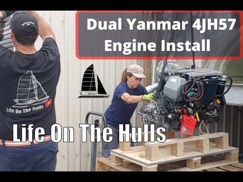 EP139 Dual Yanmar 4JH57 Engine Installs - Dry fitting Catamaran Engines