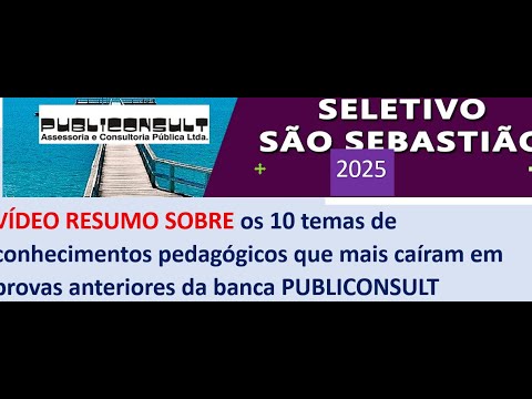 PUBLICONSULT os 10 temas de CONHECIMENTOS PEDAGÓGICOS que mais caíram em provas anteriores