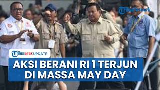 Video Aksi Prabowo di May Day Monas, Lempar Baju dan Turun Panggug Temui Kerumunan Buruh