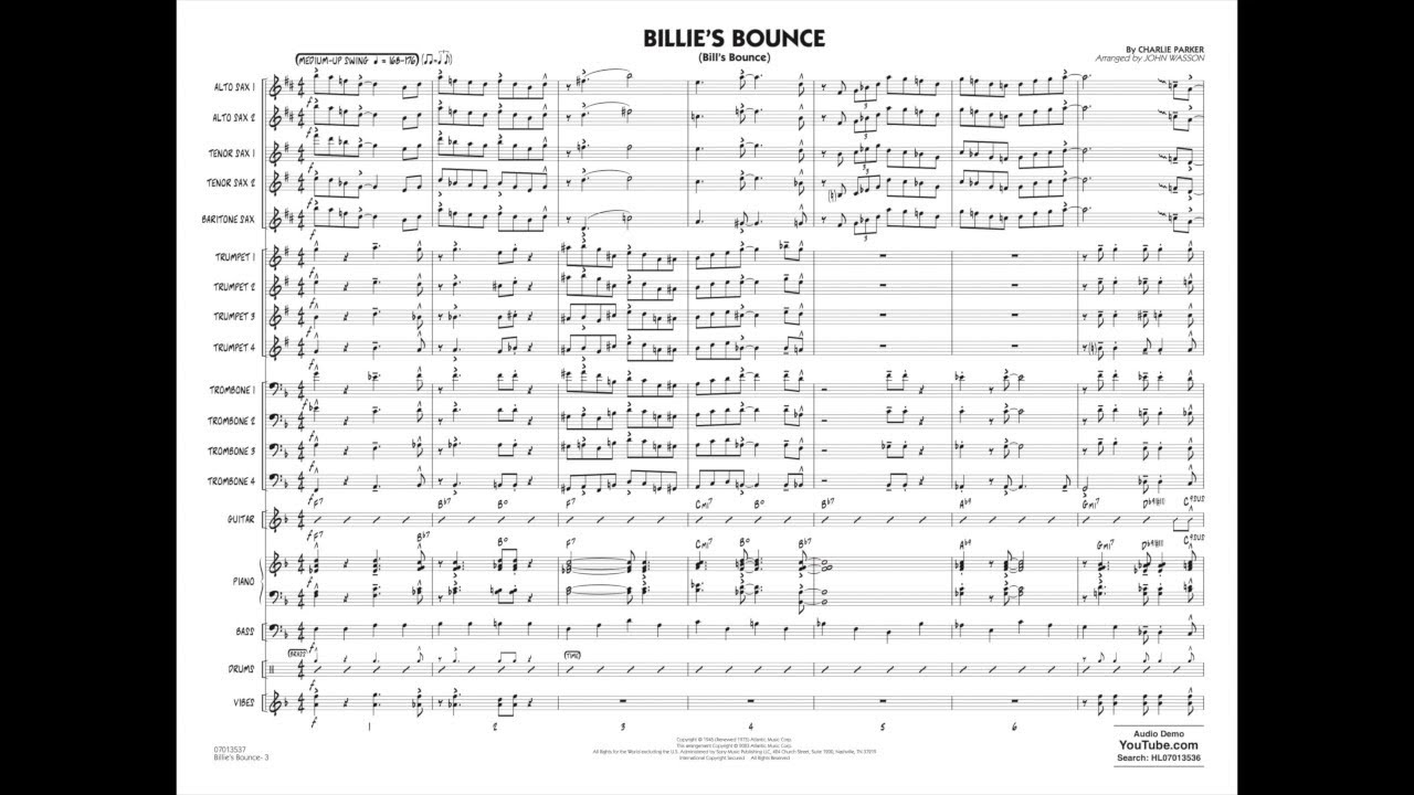 Billie's Bounce by Charlie Parker/arranged by John Wasson