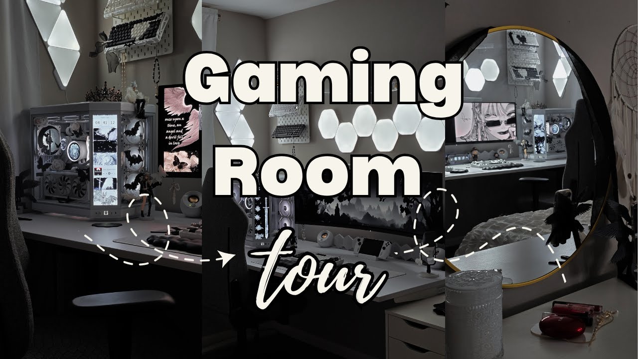 Setup Gaming Room Tour | Aesthetic Black and White Desk Setup + Links