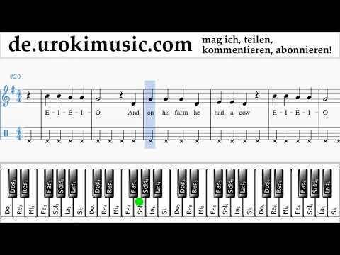 Klavier Lernen (rechte Hand) Old MacDonald - Had a Farm Tabulatur Teil#2 um-b995