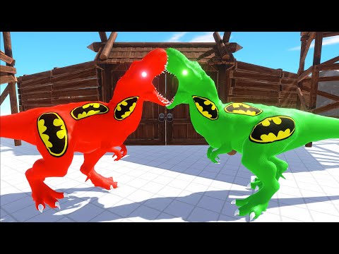 RED BATMAN T-REX VS GREEN BATMAN T-REX FORT DEATH RUN - Animal Revolt Battle Simulator