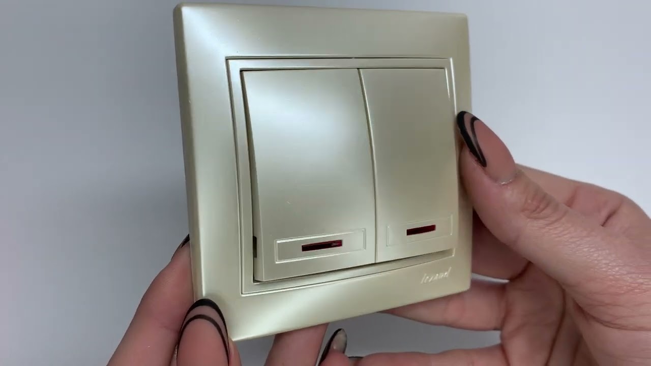 Выключатель двухклавишный с подсветкой MIRA жемчужно-белый перламутр со вставкой 701-3030-112