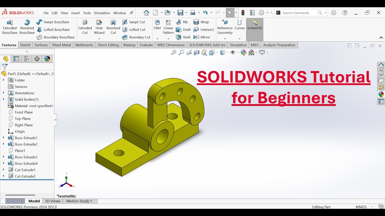 SOLIDWORKS Tutorial for Beginners | Easy 3D Part Modeling Practice