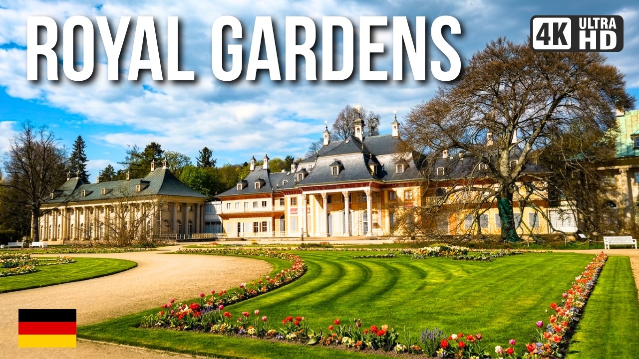 Experience the bloom of Spring in 4K as we walk through the majestic Pillnitz Palace Park, Dresden, Germany.