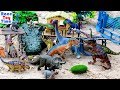 Dinosaur toys in the sandbox