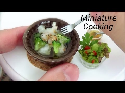 Miniature Cooking show #7-ミニチュア料理-『エビのアヒージョとサラダset-AHIJO of shrimp -』ミニチュアクッキング Mini Food 미니 요리 Video