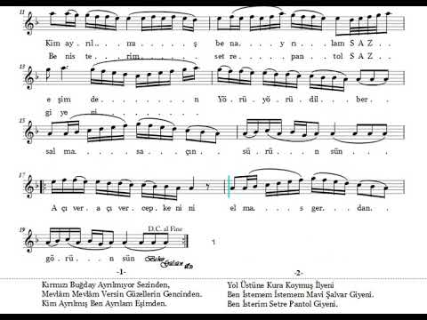 Kırmızı Buğday Ayrılmıyor Sezinden - Nota Eşliğinde Karaoke (Ahenk:Kız Neyi - B)