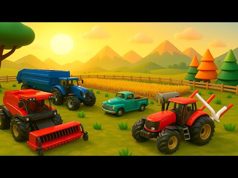 Farm Works: Tractors Plant and Harvest Rice in Summer! | Vehicles Farm Animated
