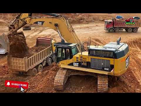 Massive Caterpillar 365C Excavator Loading Mercedes & MAN Dump Trucks