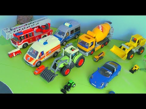 🚒 Polizeiauto, Traktor, Feuerwehrauto, Krankenwagen, Bagger, Truck & Betonmischer / Spielzeugautos