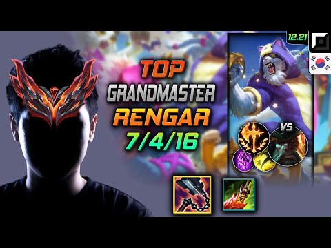 GrandMaster Top Rengar Build Goredrinker Conqueror - Rengar Top vs Gangplank - LOL KR 12.21