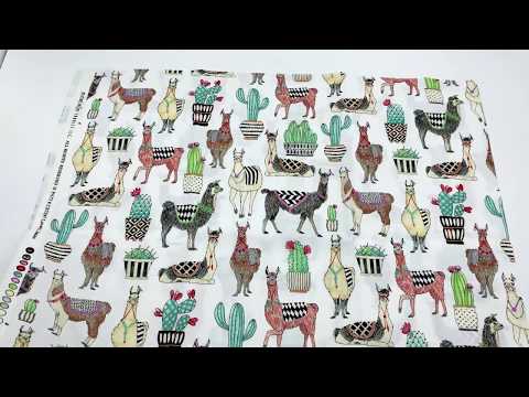 white Michael Miller fabric colorful llama animal cactus Lovely Llamas Video