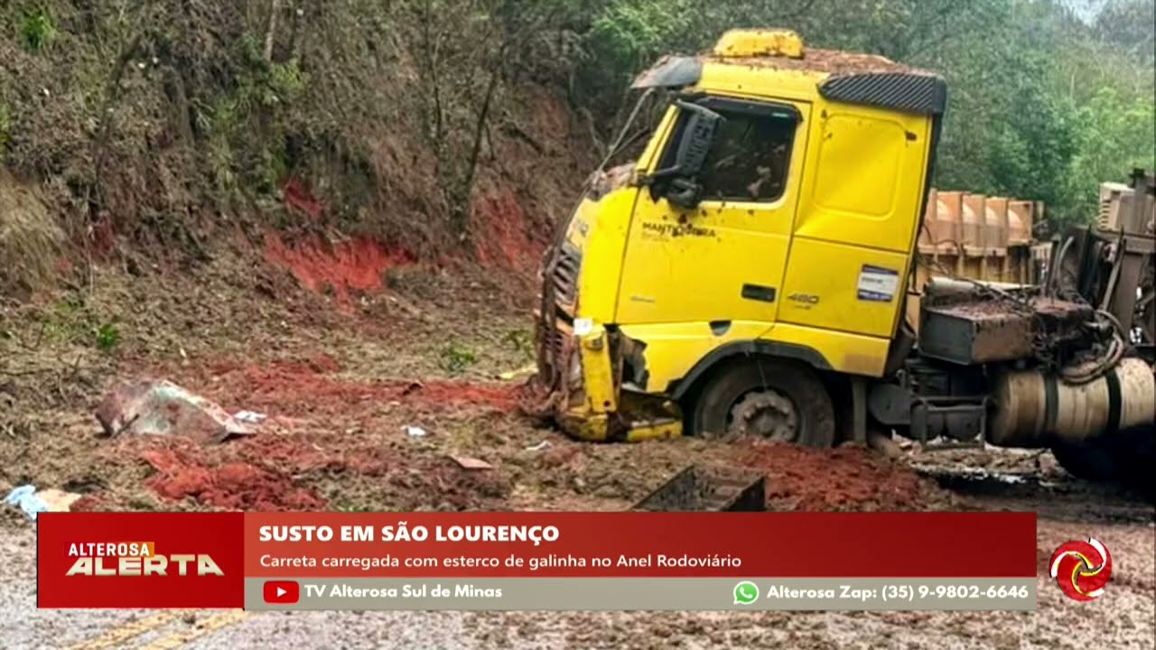 Carreta tomba e bloqueia anel rodoviário em São Lourenço
