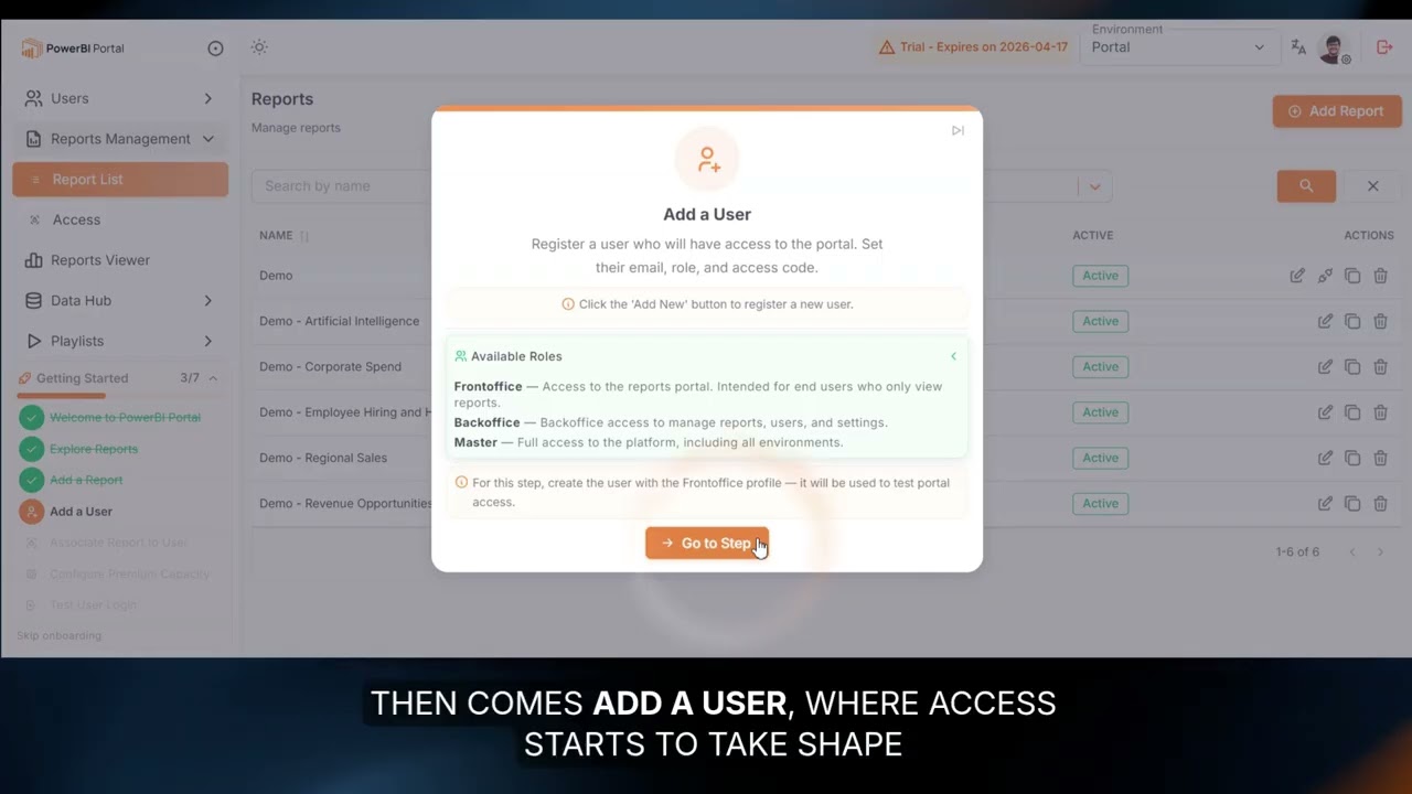 5-step guided onboarding — from first login to live portal.