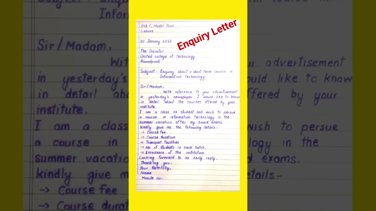 Enquiry letter || #enquiry #letter #shorts