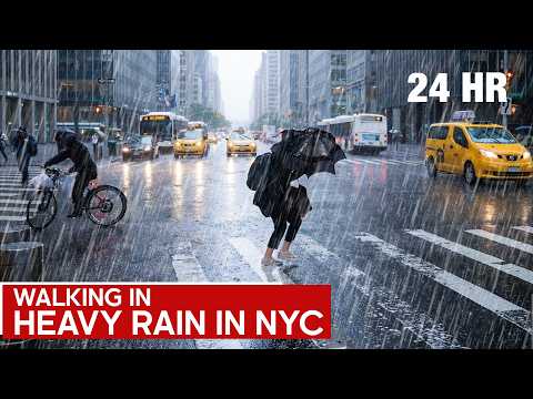 Walking in HEAVY RAIN in NEW YORK CITY | 24 Hour | Rain Sounds for Sleep
