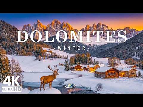 Winter Dolomites 4K Ultra HD • Stunning Footage Dolomites, Scenic Relaxation Film with Calming Music
