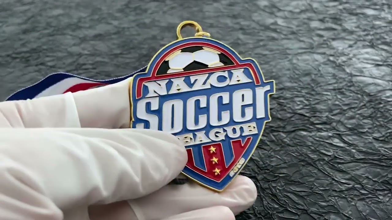 1182 -Ribbon Cut Sharp Corners With Smooth Back Enamel Football Medal