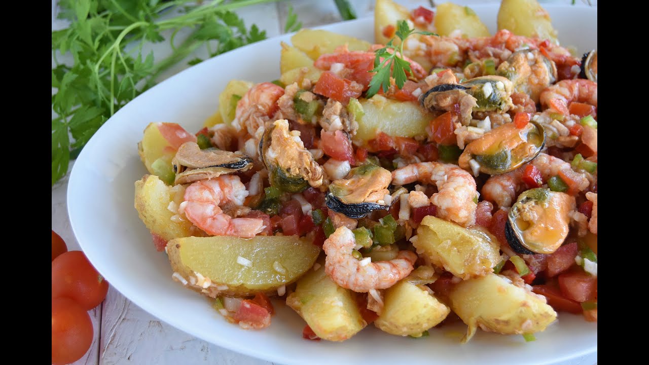 Ensalada de patatas, mejillones y gambas/ RECETAS SALUDABLES