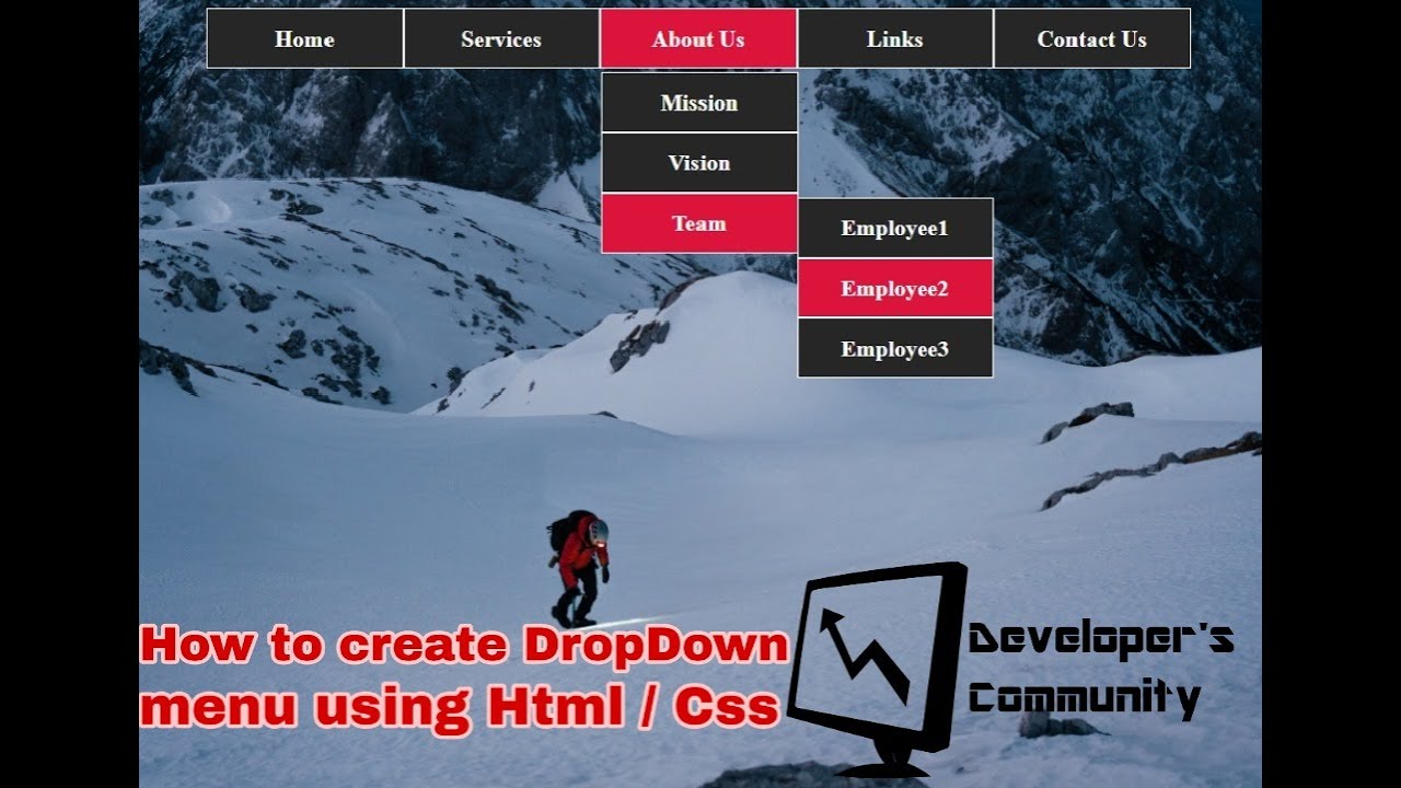 How to create a navbar with dropdown menu using HTML/CSS